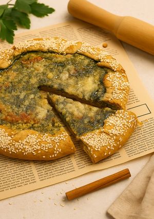 Галета на житньому тісті з начинкою зі шпинату та меліси