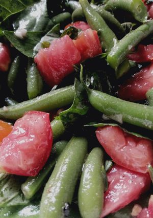 Салат из стручковой фасоли с помидорами