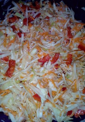 Свіжий салат з капусти, перцю та цибулі
