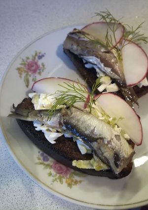 Норвежский бутерброд со шпротами и редисом