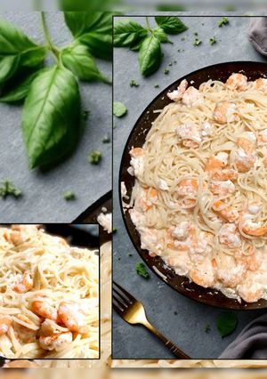 Паста з креветками в вершковому соусі з моцарелою