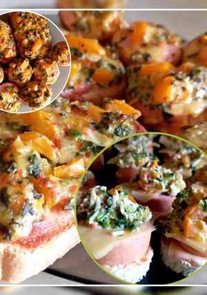 Піца на батоні з сардельками, помідором і шпинатом