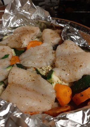 Запечена рибка з овочами