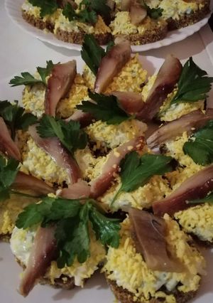 Канапе с тартаром и селедкой