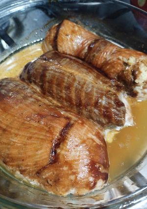 Рибні рулетики з сиром, помідорами і соусом Теріякі