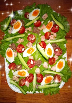 Тунец и лосось с овощами️