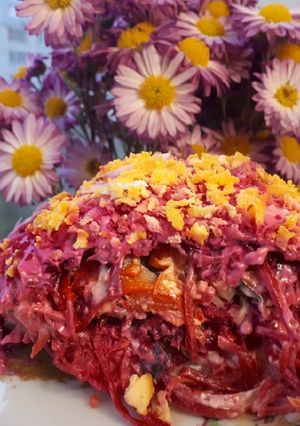 "Шуба" с корейской морквой и скумбрией