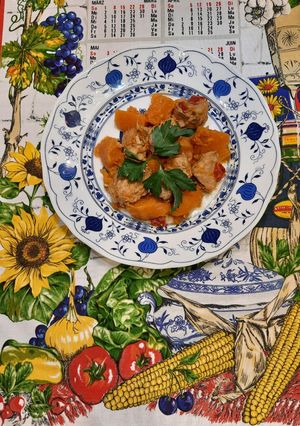 Індичка з гарбузом в рукаві